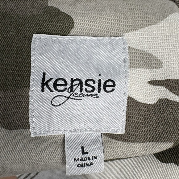 Kensie Jeans Camo Denim Jean Jacket Womens Large Utility Military Army Stretch - Picture 7 of 9